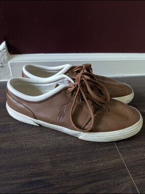 Polo by Ralph Lauren Brown Leather Faxon Low Low-Top Sneakers with White Trim 11